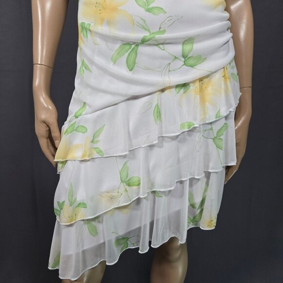 Vintage 90s Y2K Floral Halter Dress Size M Ruffled Asymmetric Romantic Fairy - Picture 3 of 7